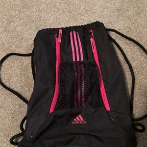 Adidas Black and Pink Drawstring Backpack
